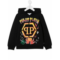 Philipp Plein Junior Moletom com capuz e estampa de grafite - Preto