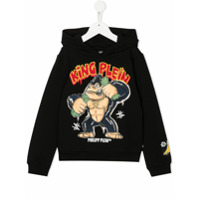 Philipp Plein Junior Moletom com capuz e estampa de logo gráfico - Preto