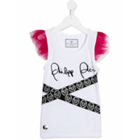 Philipp Plein Junior PP print tulle sleeve T-shirt - Branco