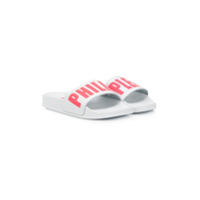 Philipp Plein Junior Slide com estampa de logo - Branco