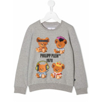 Philipp Plein Junior teddy bear print sweatshirt - Cinza