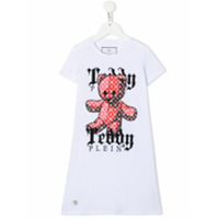 Philipp Plein Junior Vestido reto com estampa Teddy Bear - Branco