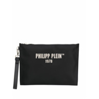 Philipp Plein logo-print zipped clutch bag - Preto