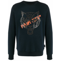 Philipp Plein Moletom com patch de tigre - Azul