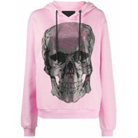 Philipp Plein Moletom de algodão com capuz e estampa de caveira em strass - Rosa