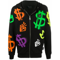 Philipp Plein Moletom de capuz com estampa de dinheiro - Preto