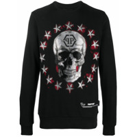 Philipp Plein Moletom decote careca LS Stars and Skull - Preto