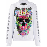 Philipp Plein Moletom Rock Star com capuz e estampa floral - Branco