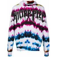 Philipp Plein Moletom tie-dye com logo e capuz - Branco