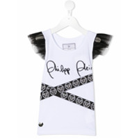 Philipp Plein PP print tulle sleeve T-shirt - Branco