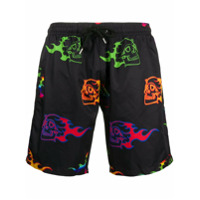 Philipp Plein Short de natação com estampa de caveira - Preto