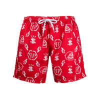 Philipp Plein Short de natação com logo monogramado - Vermelho