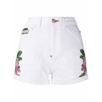 Philipp Plein Short jeans com bordado - Branco