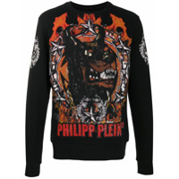 Philipp Plein Suéter com estampa de rottweiler e destroyed - Preto
