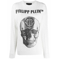 Philipp Plein Suéter com logo e caveira de strass - Branco