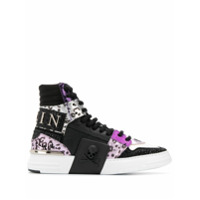 Philipp Plein Tênis cano alto Phantom com estampa de leopardo - Preto