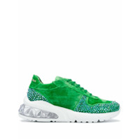 Philipp Plein Tênis de corrida de veludo com aplicação de tachas - Verde