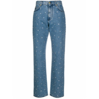 Philosophy Di Lorenzo Serafini Calça jeans reta cintura alta com aplicação de cristais - Azul