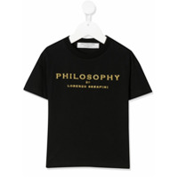 Philosophy Di Lorenzo Serafini Kids Camiseta preta de algodão com logo bordado - Preto