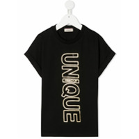 Pinko Kids Camiseta com estampa de slogan e aplicação de strass - Preto