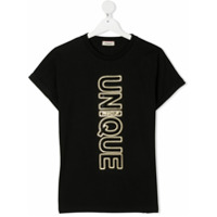 Pinko Kids Camiseta com estampa de slogan e aplicação de strass - Preto