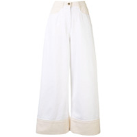 Ports 1961 Calça jeans pantalona com recorte contrastante - Branco