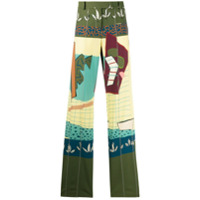 Ports 1961 Calça reta cropped com estampa de patchwork - Verde