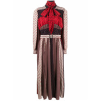 Ports 1961 Vestido midi de seda com recorte contrastante - Vermelho