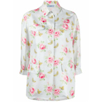 Prada Camisa com estampa de borboletas e rosas - Azul