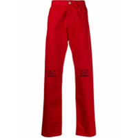 Raf Simons Calça jeans cintura alta com bordado - Vermelho