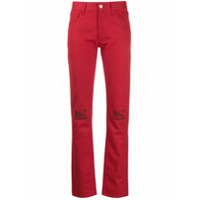 Raf Simons Calça jeans com detalhe floral nos joelhos - Vermelho