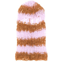 Raf Simons mohair-polyamide blend striped loose knit balaclava - Marrom