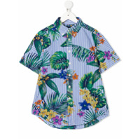 Ralph Lauren Kids Camisa mangas curtas com estampa tropical e listras - Azul