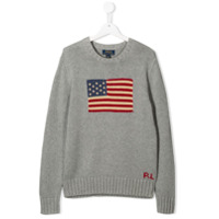 Ralph Lauren Kids Suéter de tricô com estampa da bandeira americana - Cinza