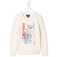 Ralph Lauren Kids Suéter de tricô com estampa e logo - Branco
