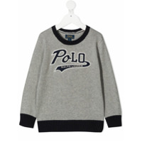 Ralph Lauren Kids Suéter decote careca com logo bordado - Cinza