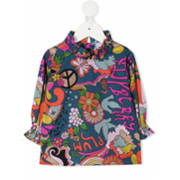 Raspberry Plum Blusa com estampa grÃ¡fica e babados - Azul