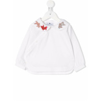 Raspberry Plum Camisa com bordado de peixe - Branco