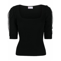 RedValentino Blusa canelada com detalhe de tule - Preto