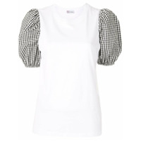 RedValentino Camiseta xadrez com mangas bufantes - Branco