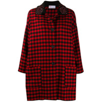 RedValentino embellished collar check print coat - Vermelho
