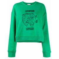 RedValentino Moletom com detalhe de babados e aplicação de leopardo - Verde