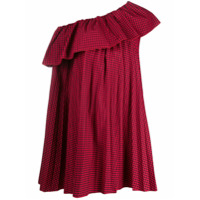 RedValentino off-the-shoulder gingham mini smock dress - Vermelho