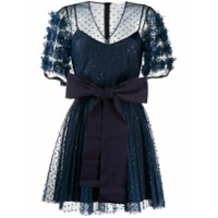 RedValentino rhinestone-embellished ruffled sleeves dress - Azul