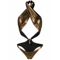 Reina Olga Maiô Show Pony com estampa metálica - Marrom