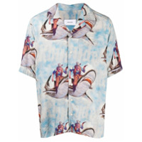 Rhude Camisa Bowling com estampa de tubarão - Azul