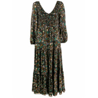 Rixo Vestido Lottie Klimt com amarração e estampa de ondas - Preto