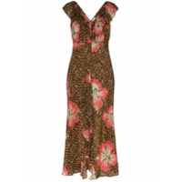 Rixo Vestido midi Antoinette com animal print - Marrom