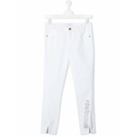 Roberto Cavalli Junior Calça jeans slim com logo em strass - Branco