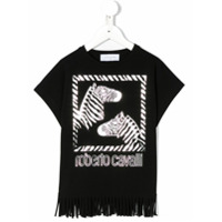 Roberto Cavalli Junior Camiseta com estampa de zebra e franjas na barra - Preto